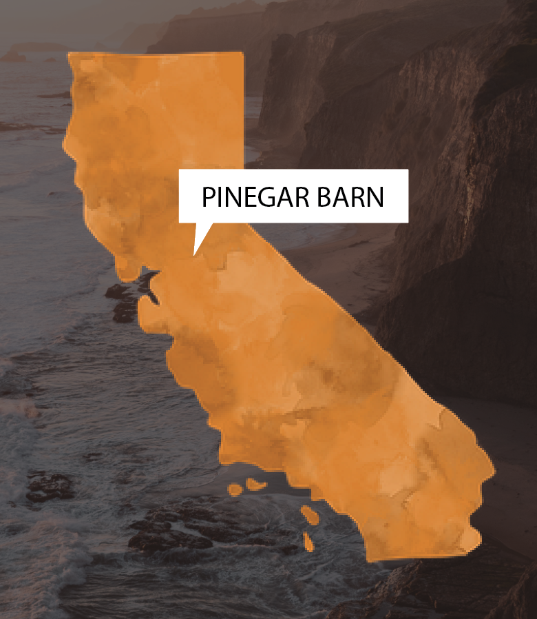 Pin showing location of barn in California