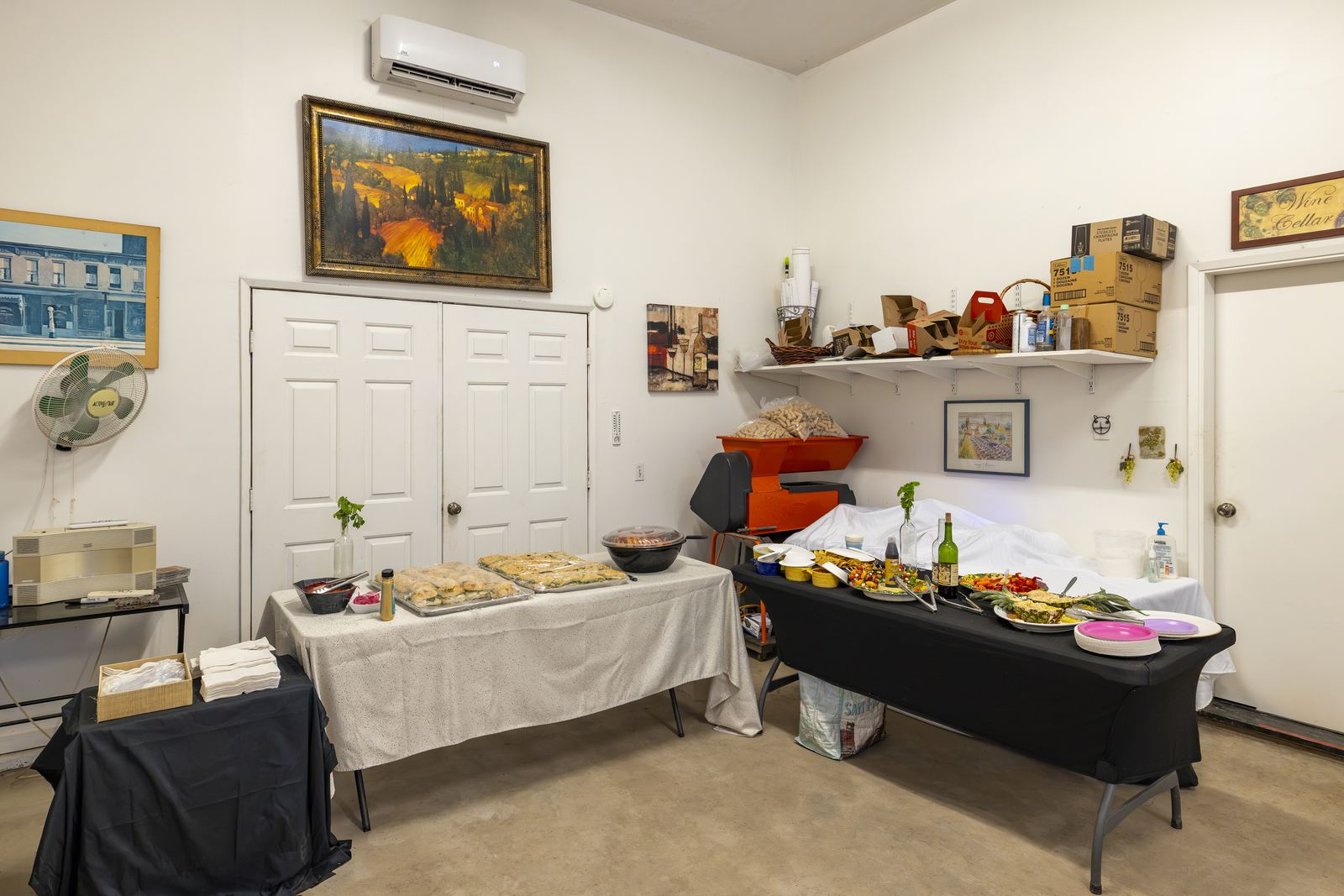 Food set up in the barn