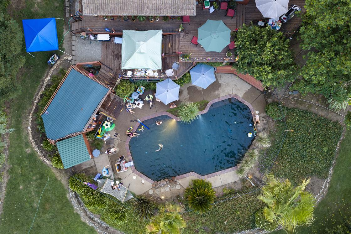 Aerial view of the pool party
